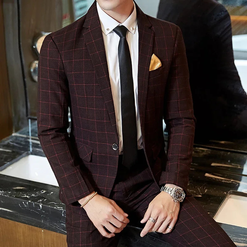 Plaid Gentleman Slim Banquet Suit