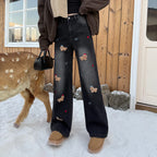Embroidered Dog Straight-Leg Jeans