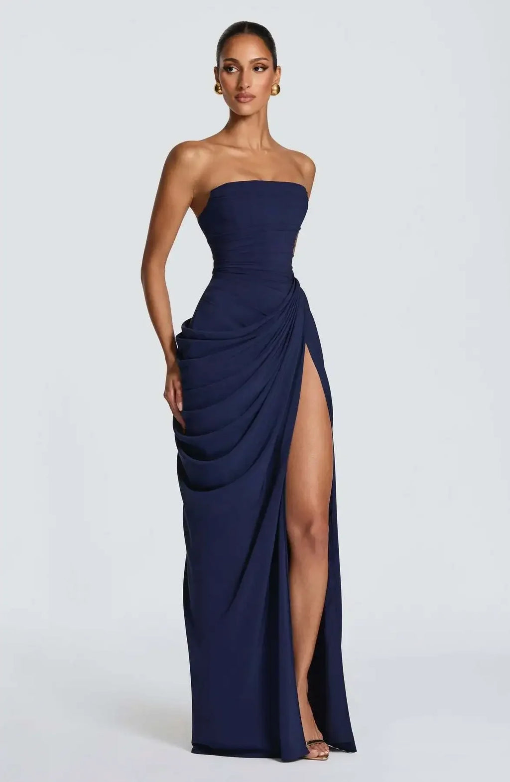 Strapless Pleated Long Dress