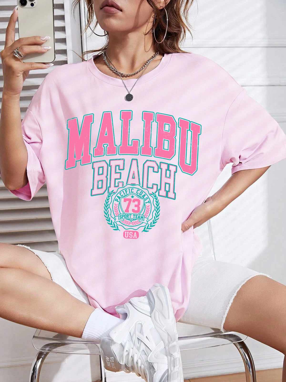 Malibu Beach Letter Print T-Shirt