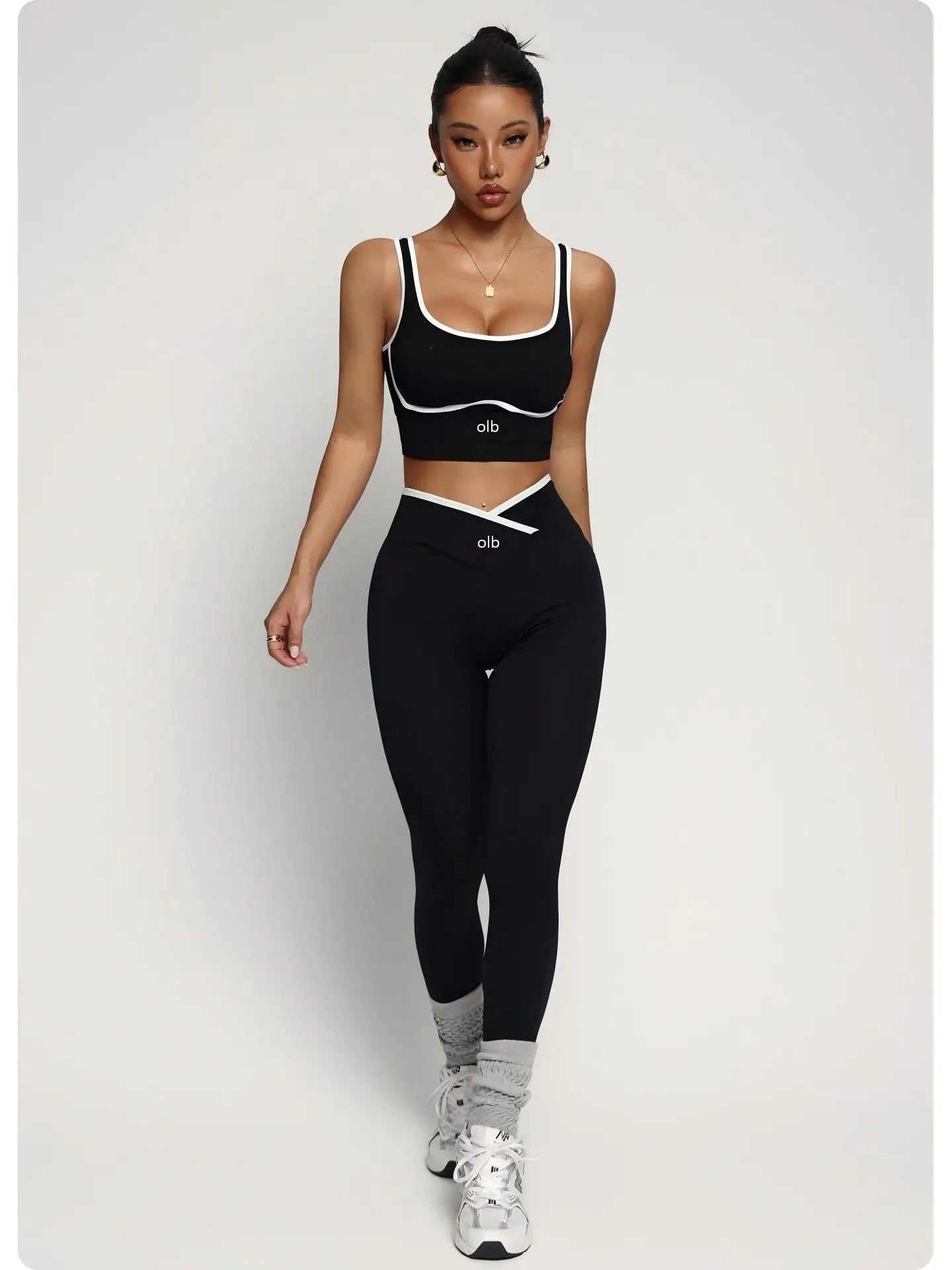 Nylon Crew Neck Pullover Two-Piece Yoga Set