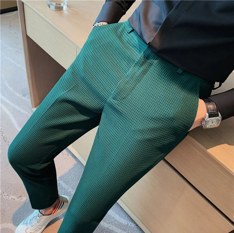 Waffle Stretch Slim Formal Trousers