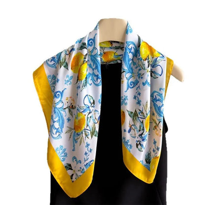 Yellow Lemon Print Silk Scarf