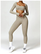 Nylon Solid Long Sleeve Two-Piece Yoga Set