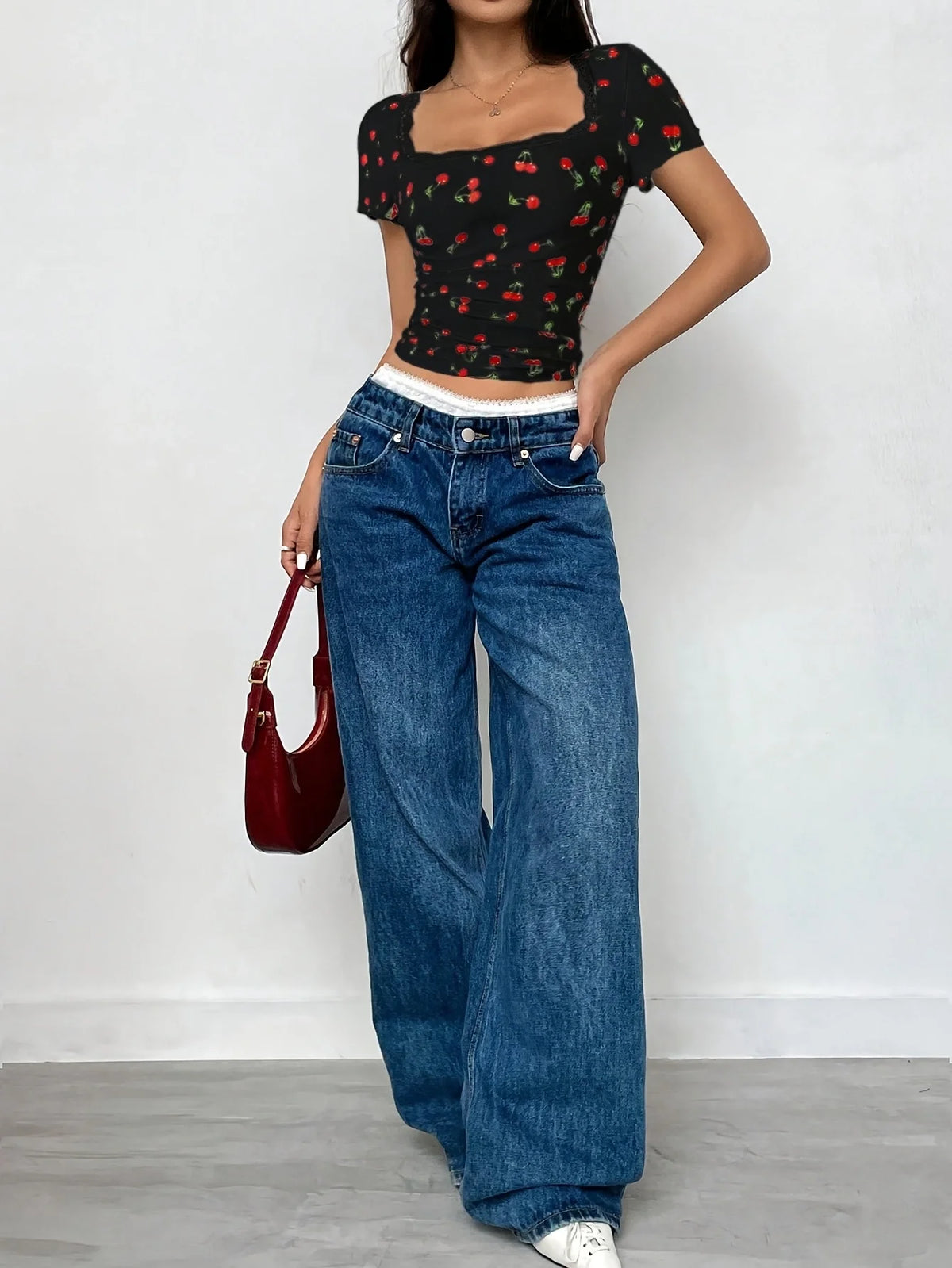 Floral Lace-Trim Crop Top