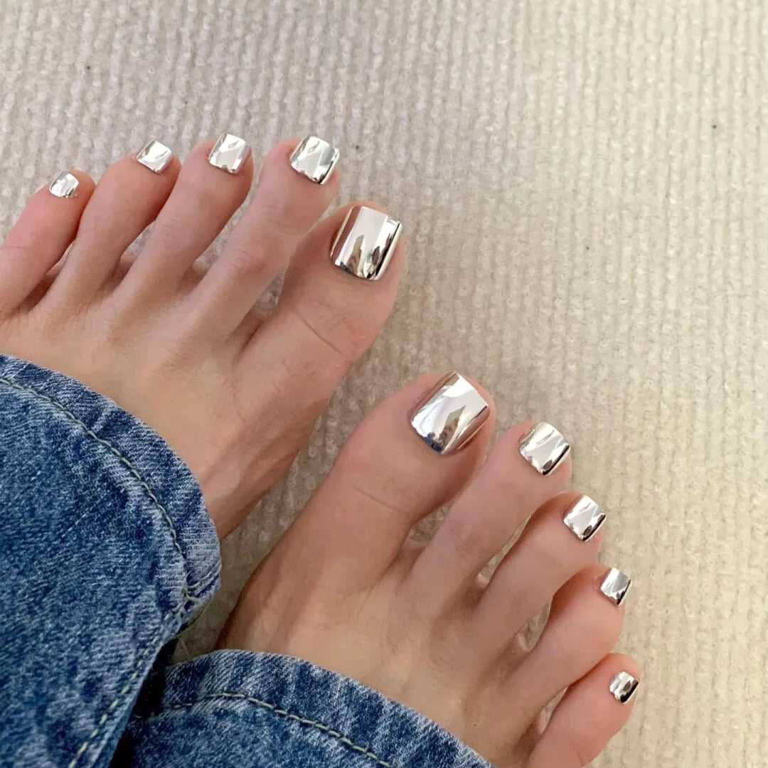 Y2K Silver Mirror False Toenails