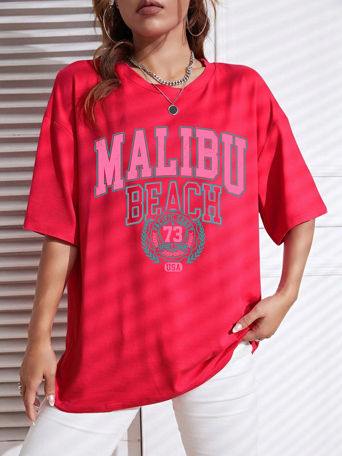 Malibu Beach Letter Print T-Shirt