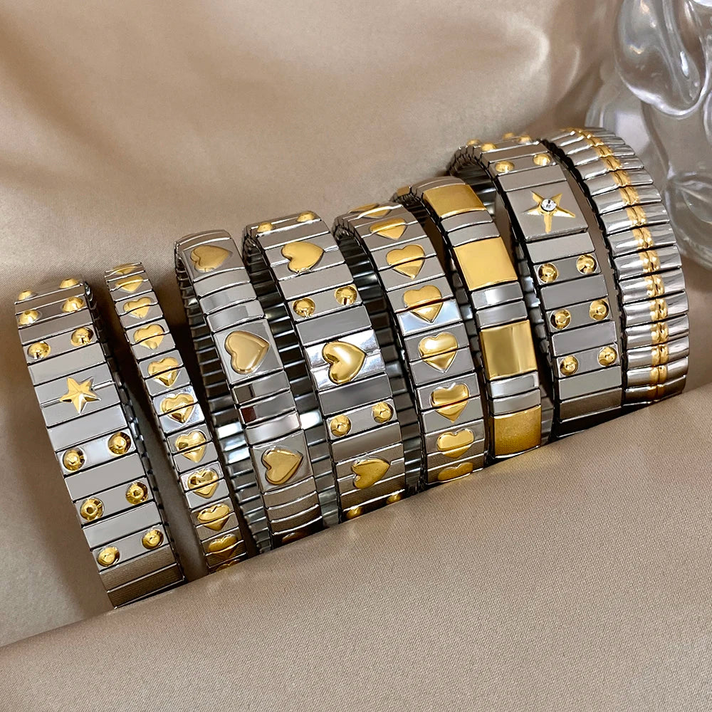 Vintage Heart Star Bangle Bracelet