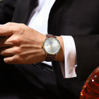 POEDAGAR Gold Leather Quartz Watch