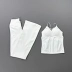 Nylon Solid Sleeveless True-To-Size Fit Two-Piece Yoga Set