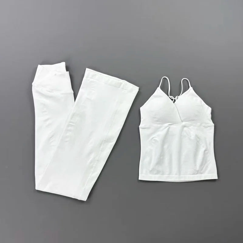 Nylon Solid Sleeveless True-To-Size Fit Two-Piece Yoga Set