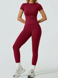 Everyday Nylon Solid Elastic Waist Two-Piece Yoga Set