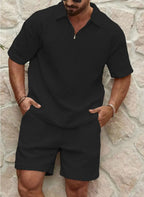 Waffle Polo Short-Sleeve Sports Set