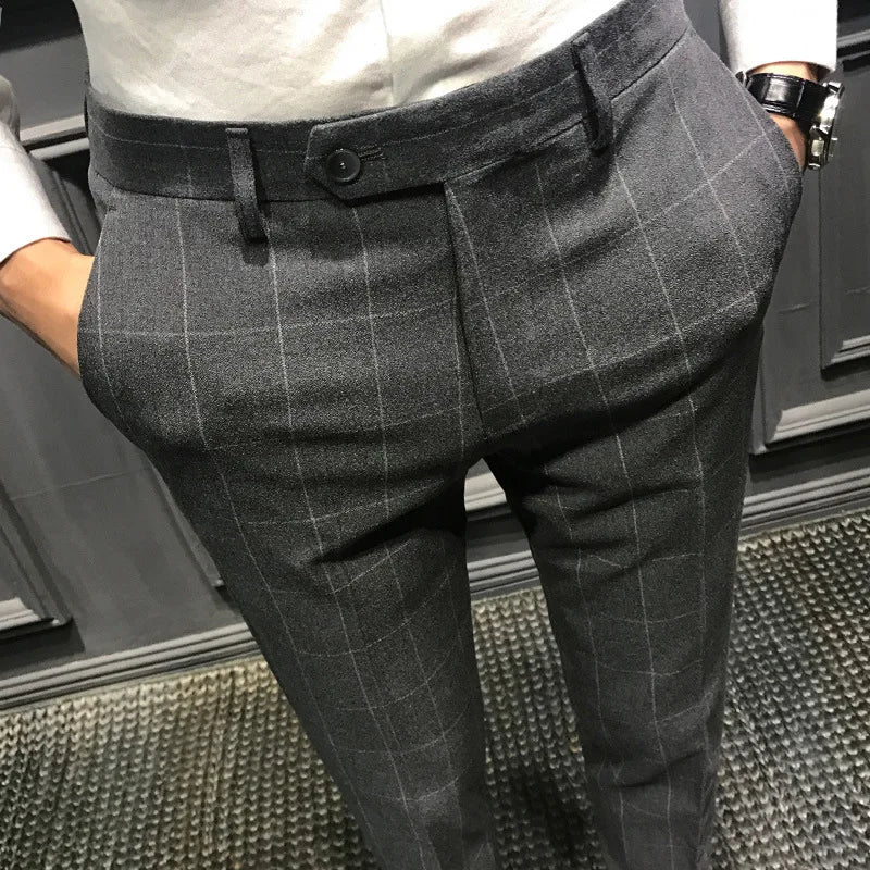 Plaid Slim Korean Cropped Trousers