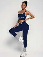 Nylon Crew Neck Pullover Two-Piece Yoga Set