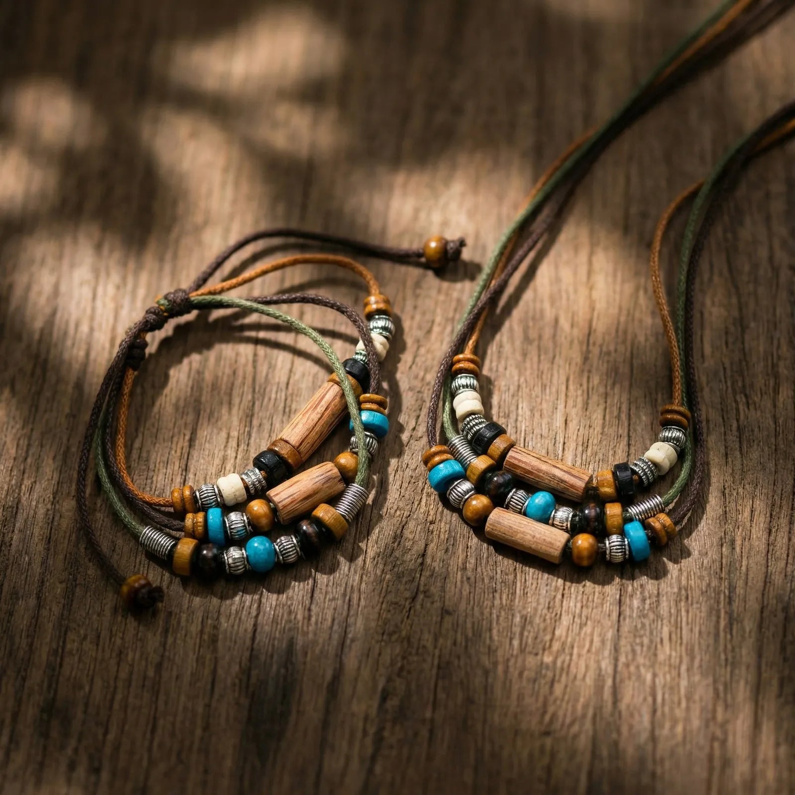 Vnox Wood Bead Necklace Set