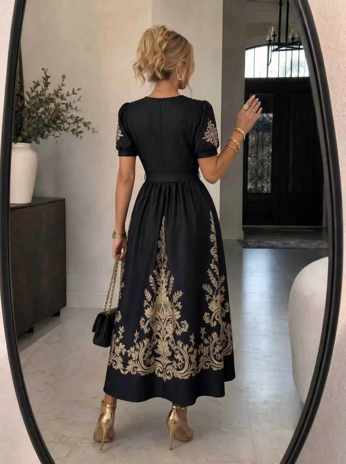 Floral Print Puff-Sleeve Maxi Dress
