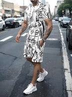 Letter Print Elastic Waist Shorts Set
