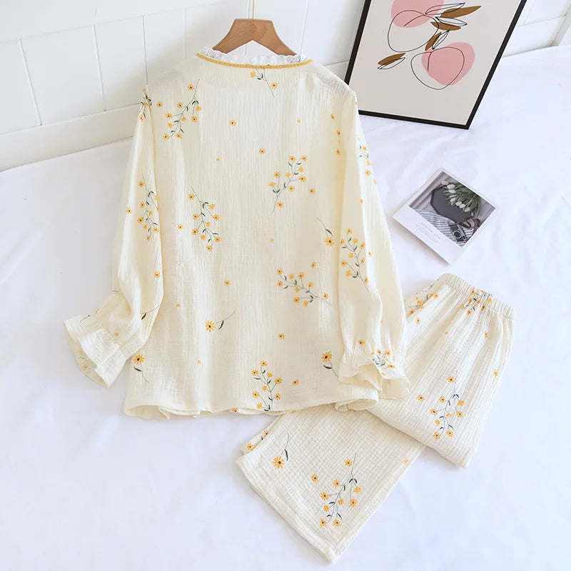 Floral Cotton Kimono Pajama Set
