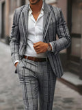 Grey Plaid Slim Business Suit Set