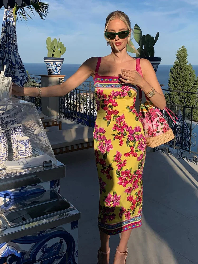 Floral Spaghetti-Strap Midi Dress