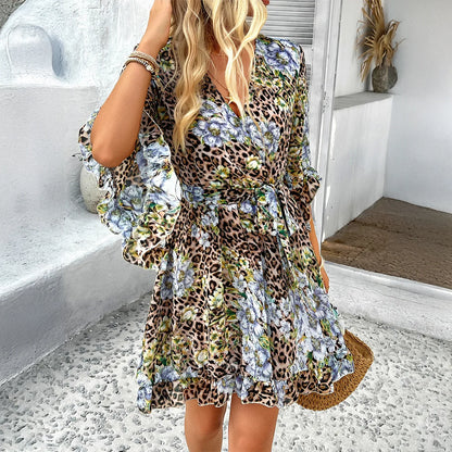 V-Neck Ruffle Floral Dress