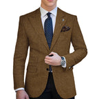 Herringbone Tweed Single-Breasted Blazer