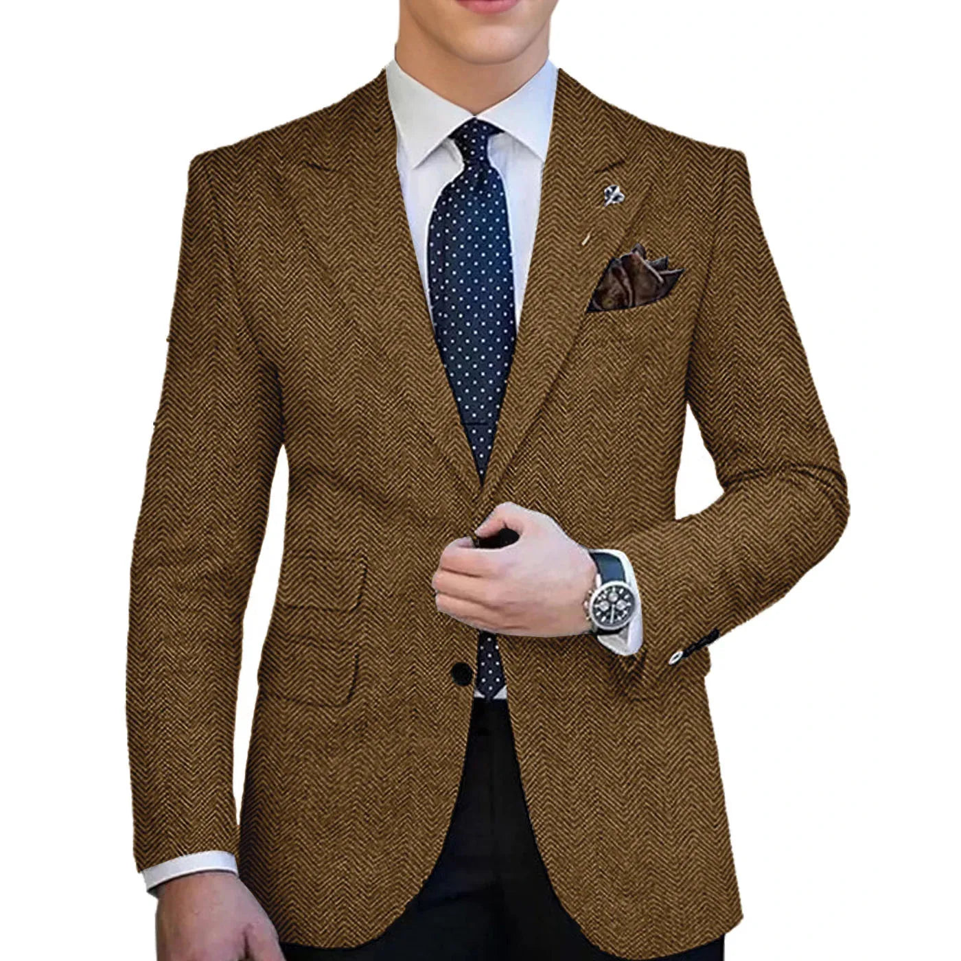 Herringbone Tweed Single-Breasted Blazer