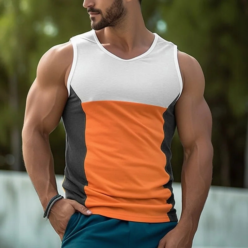 Geometric Print Color-Block Tank Top