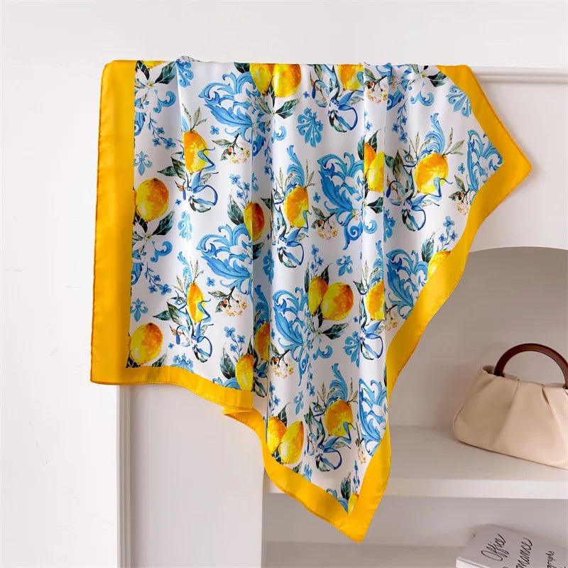 Yellow Lemon Print Silk Scarf