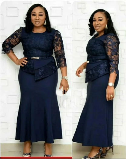 Plus Size Lace Patchwork Maxi Dress
