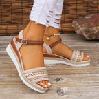 Women Patchwork Wedge Heel Sandals