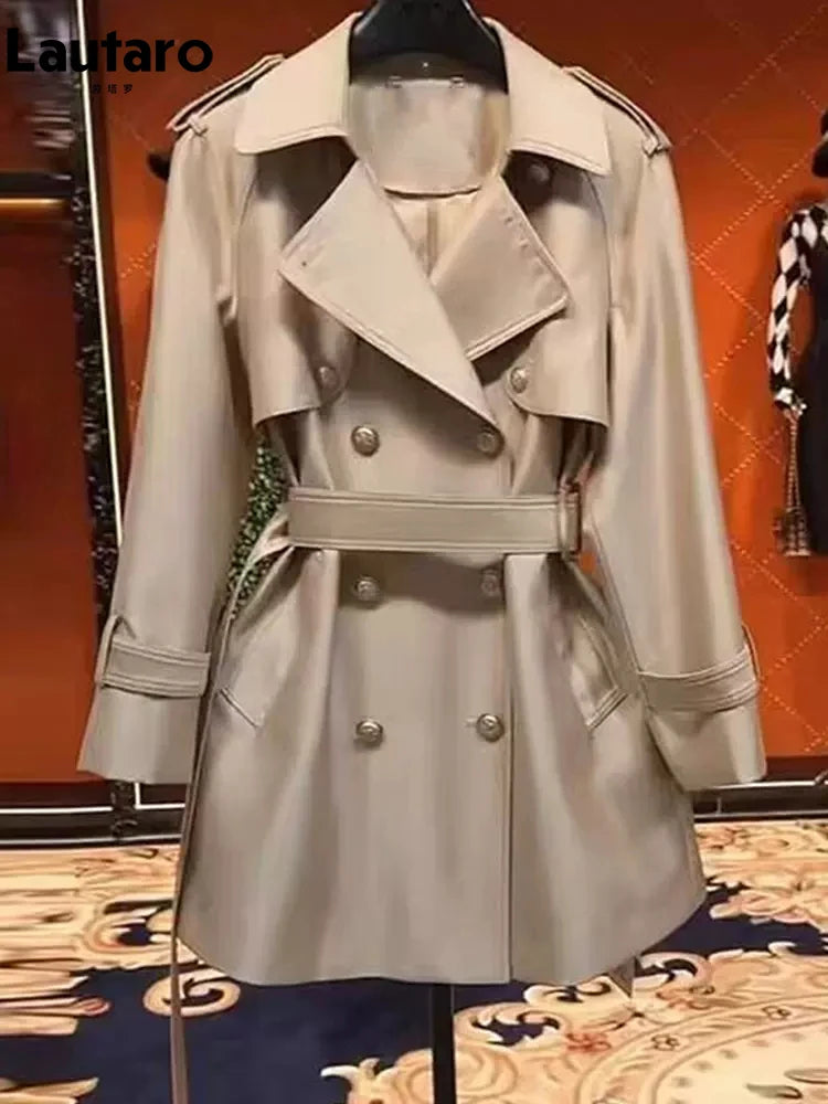 Women’s Khaki Satin Trench Coat with Belt
