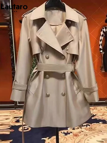 Women’s Khaki Satin Trench Coat with Belt