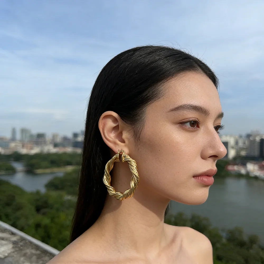 Gold Twisted Hoop Earrings