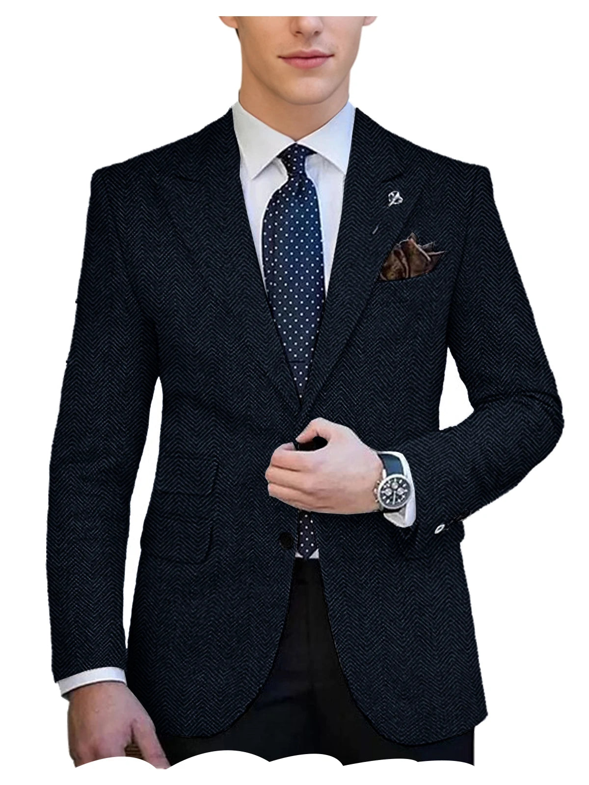 Herringbone Tweed Single-Breasted Blazer