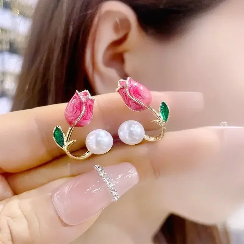 Pearl Tulip Stud Earrings