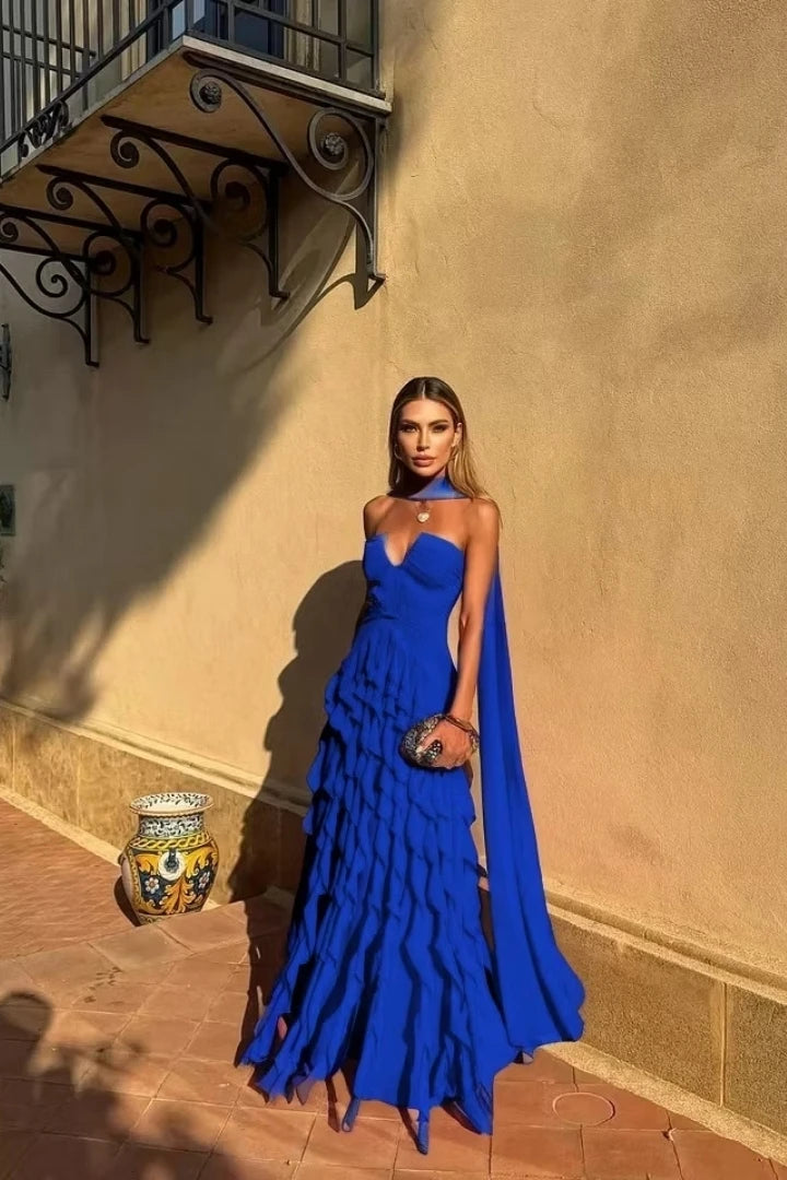 Halter Ruffle Chiffon Gown