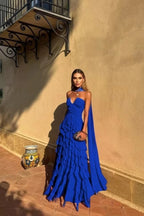Halter Ruffle Chiffon Gown