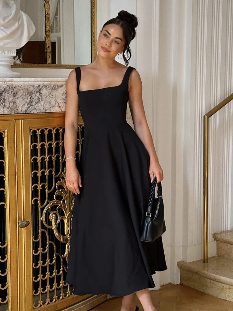 Square Collar Spaghetti Strap Maxi Dress