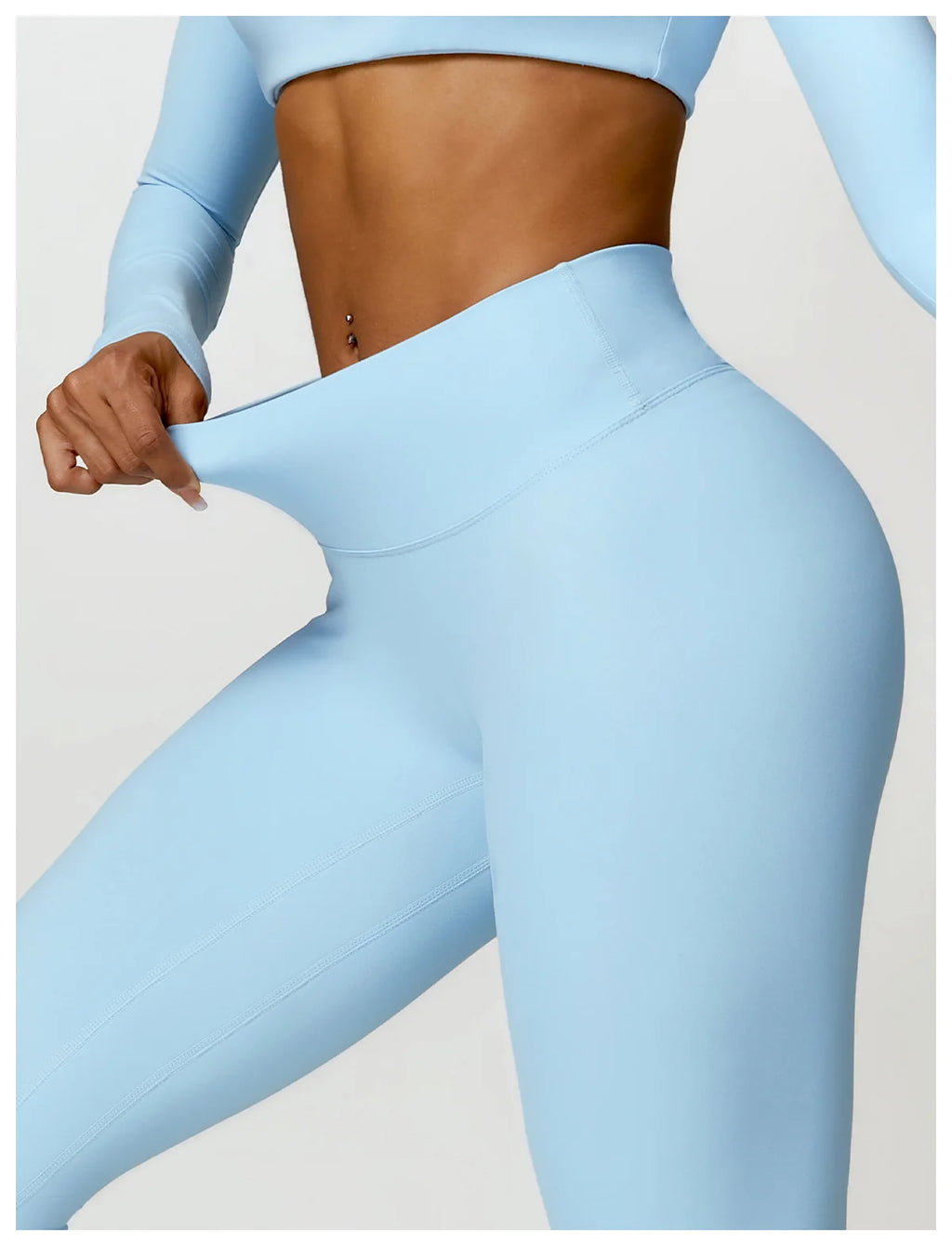 Nylon Solid Long Sleeve Two-Piece Yoga Set