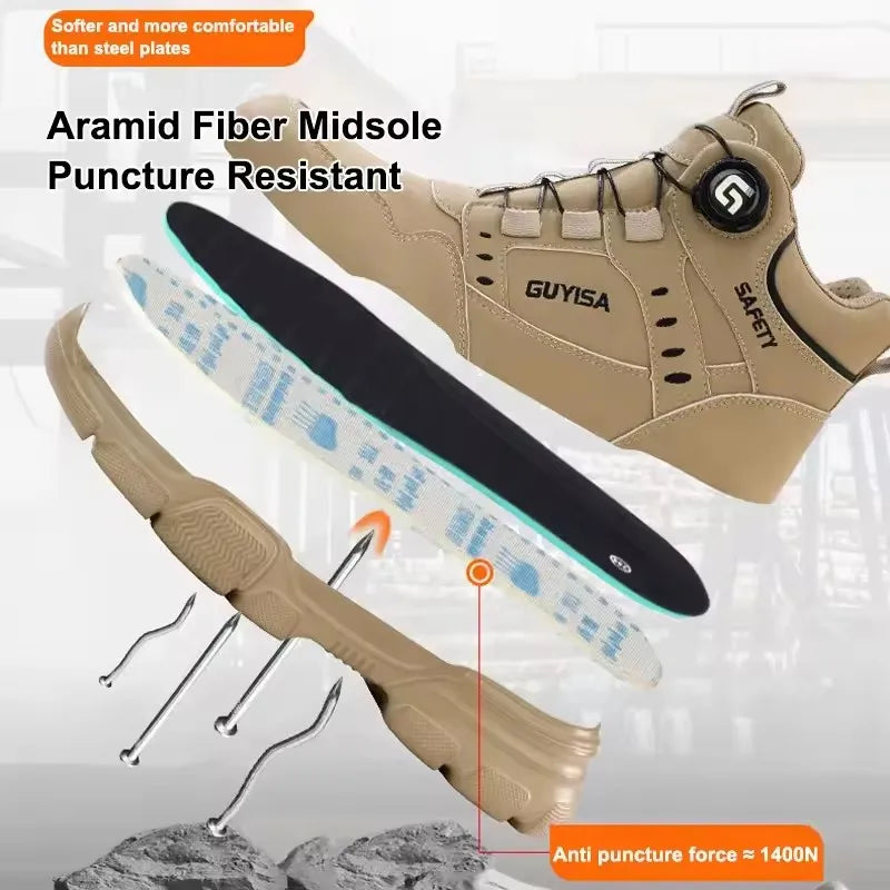 Rotating-Button Steel-Toe Work Boots