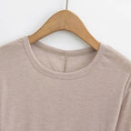Broadcloth Solid Crew Neck True-To-Size Fit Top