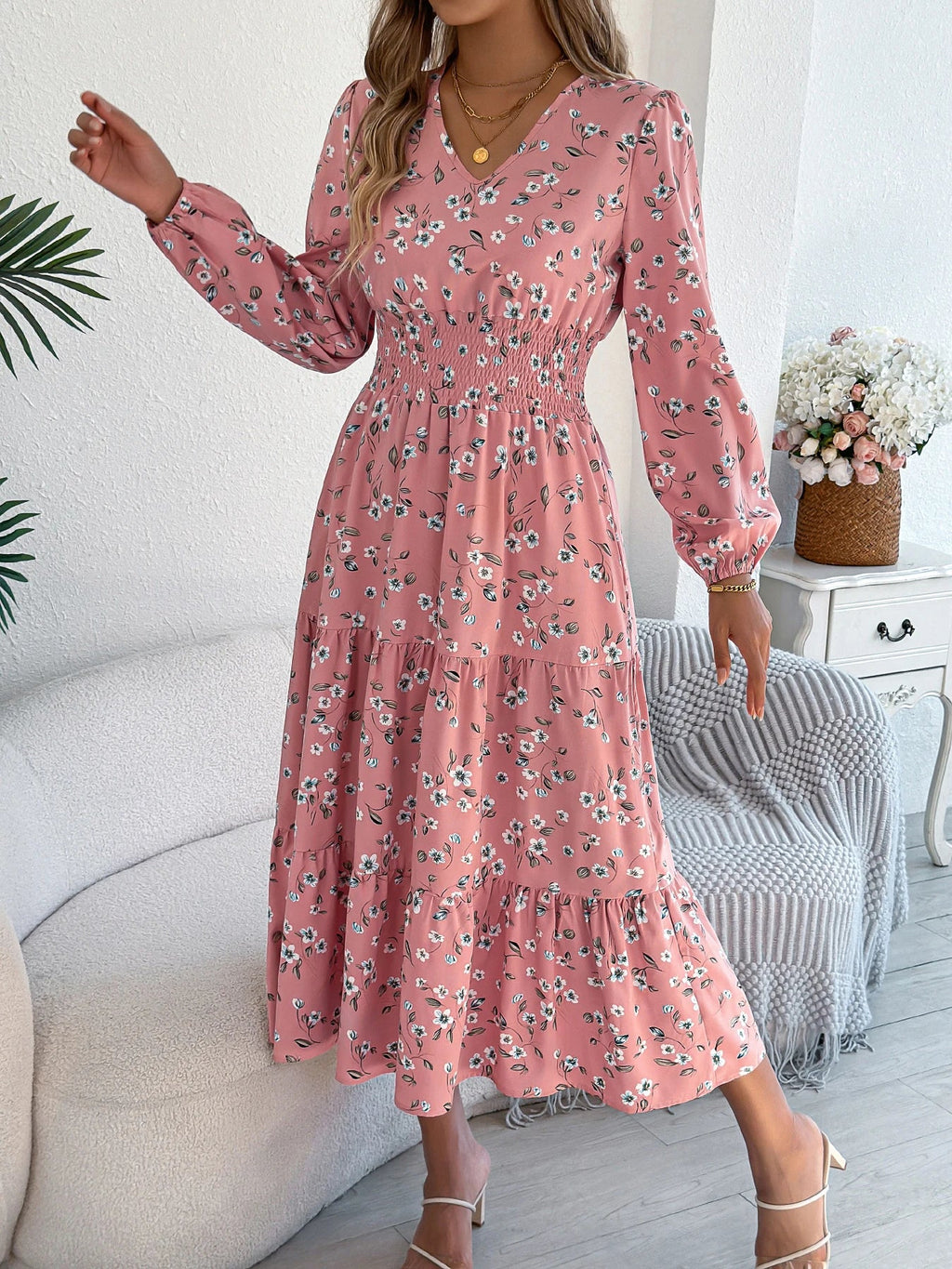 Floral V-Neck A-Line Dress