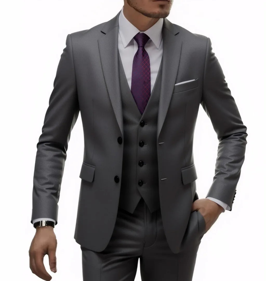 Three-Piece Solid Two-Button Suit Set