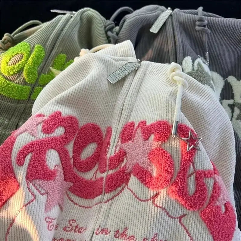 Y2K Embroidered Zip Hoodie