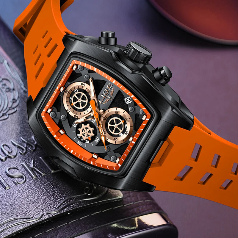 LIGE Square Chronograph Silicone Watch