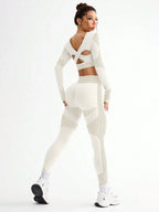 Polyester Striped Three-Quarter Sleeve Two-Piece Yoga Set