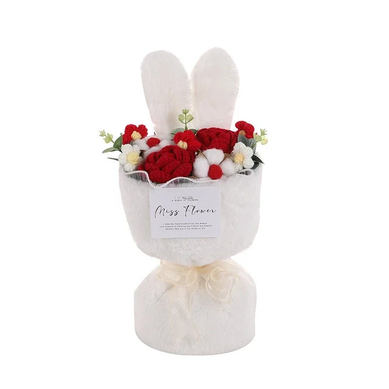 Handmade Knitted Rose Bouquet with Rabbit Ears
