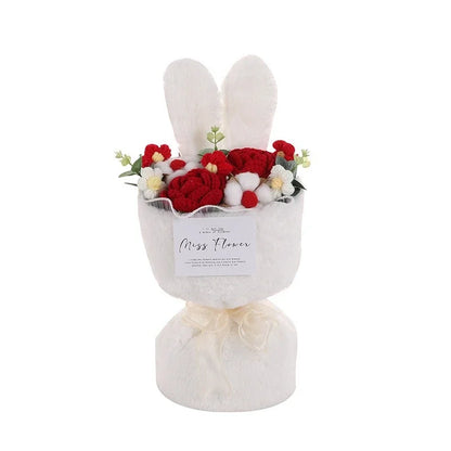 Handmade Knitted Rose Bouquet with Rabbit Ears